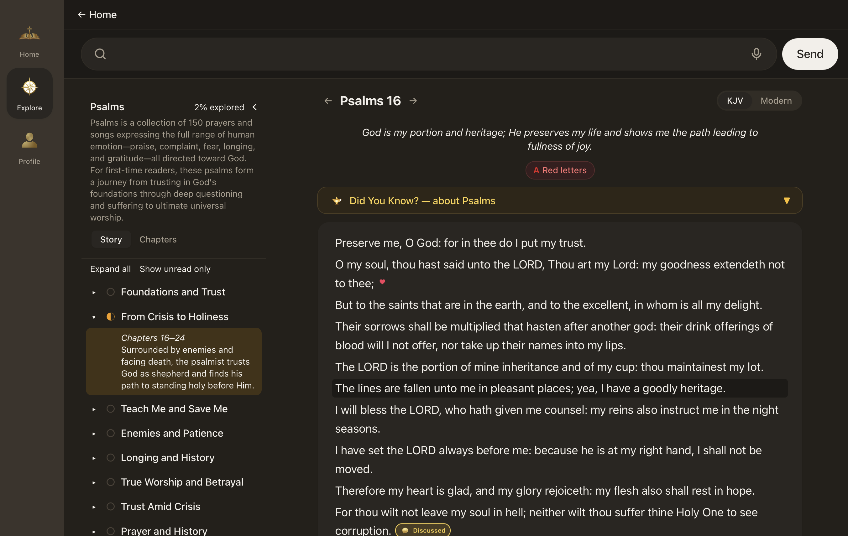 The Elumvia reader with a chapter open and the book’s stories listed beside the text.